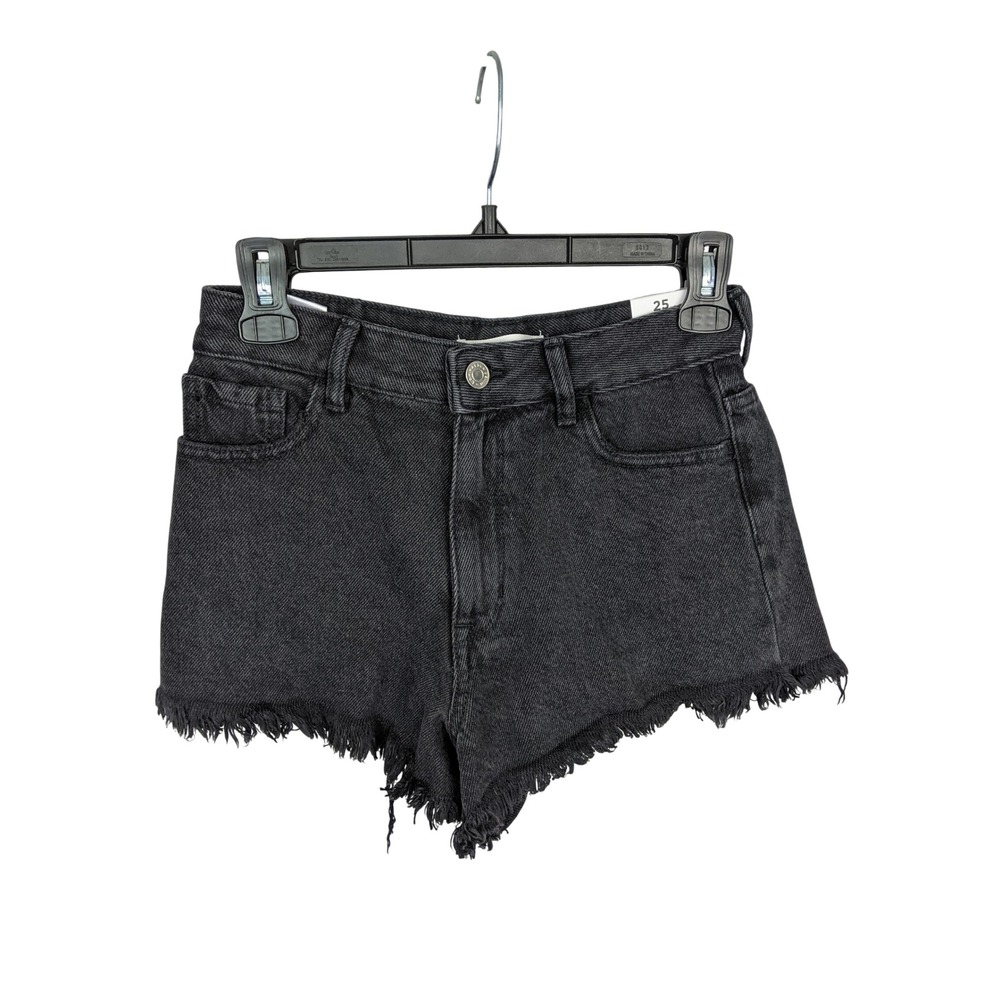 PacSun High Rise Festival Denim Shorts Frayed Hem Black 25 New